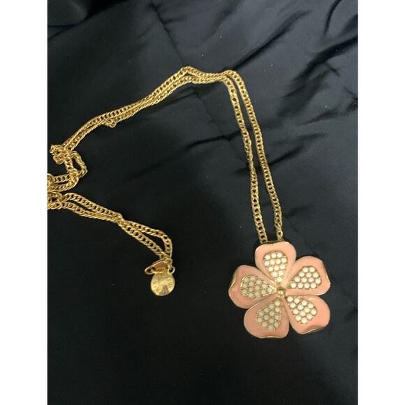 J.Crew Gold Tone Enamel Flower And Beaded Necklace Cottagecore Feminine - Picture 1 of 5